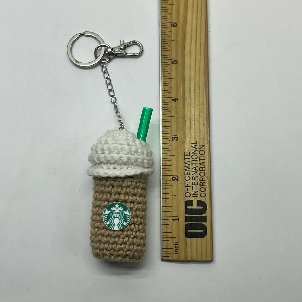handmade crochet coffee frappuccino cup‎ plush keychain barista gift latte